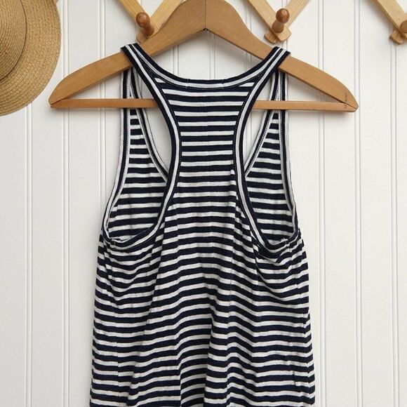 J Crew Racerback Striped Tank Dress Size XS Navy Blue White Slub Knit Sleeveless - Picture 6 of 7